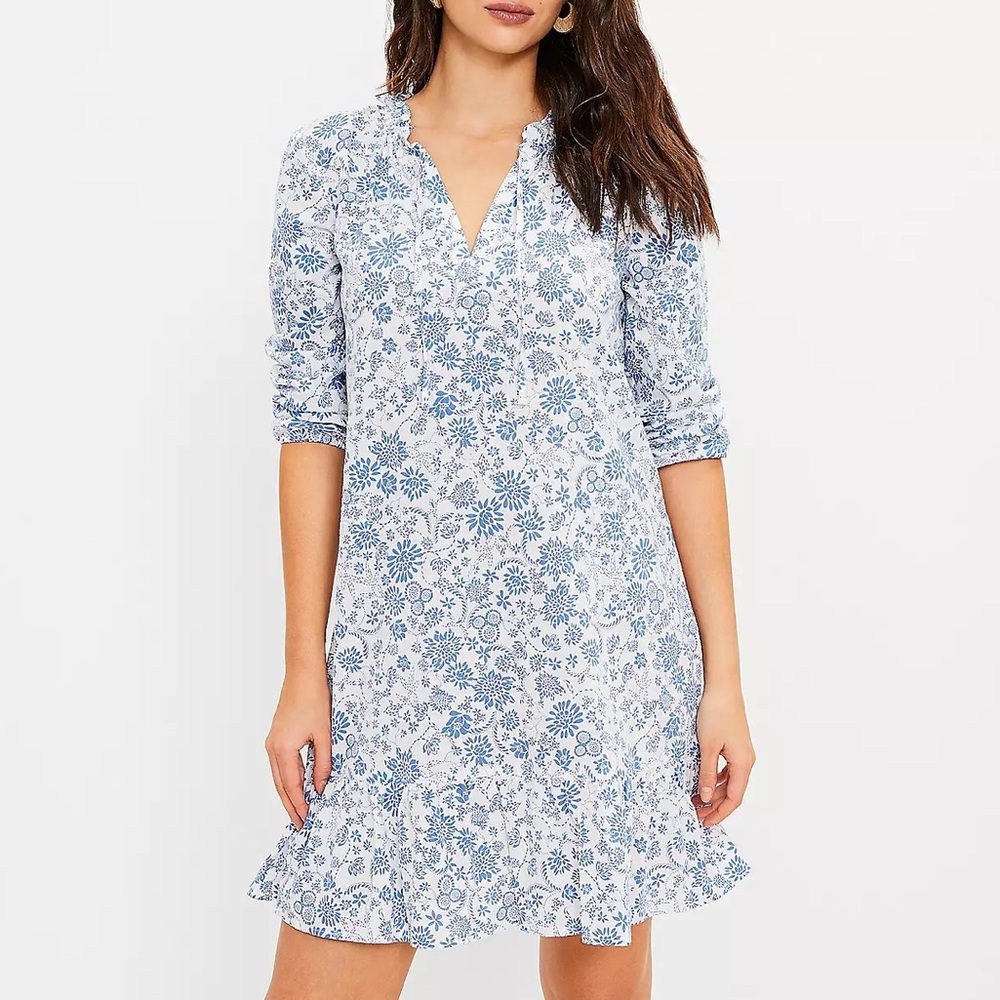 NWT Loft Floral Tie Neck Swing Dress Size L